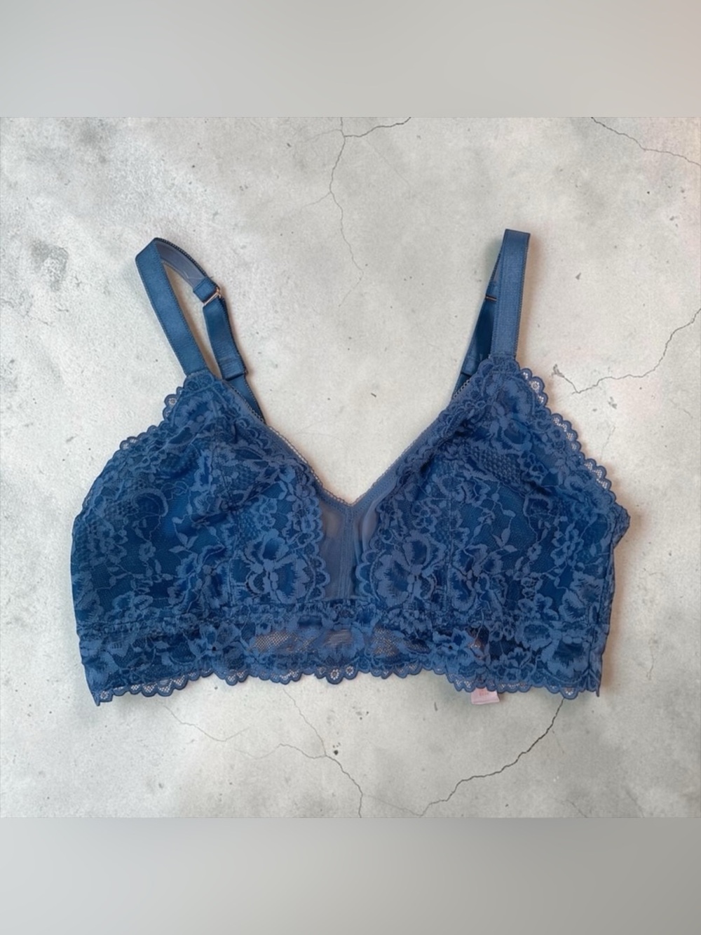 Savage X Fenty | Blue Lace Double Plus 1X Floral Lace & Mesh Bralette - Picture 4 of 7